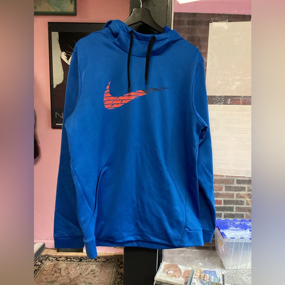 Nike Men's Blue Hoodie with Orange Swoosh